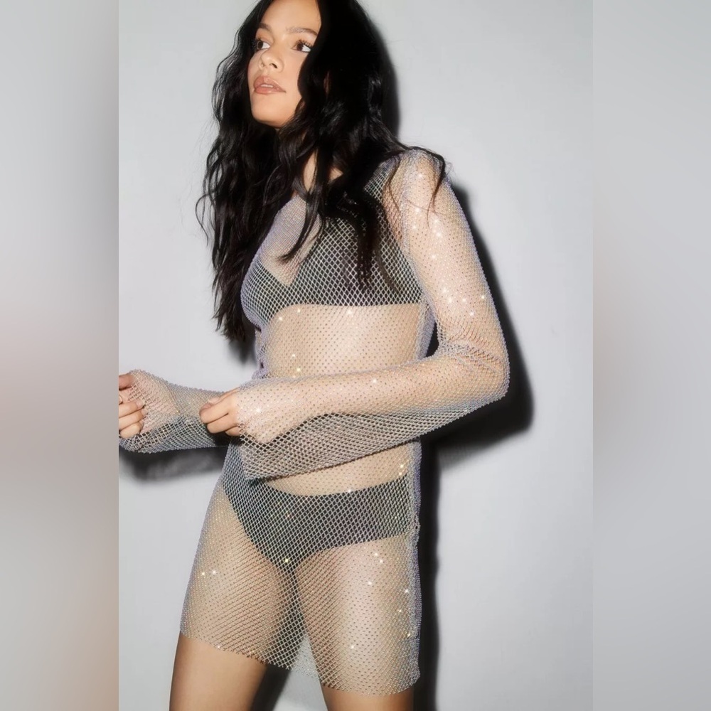 Nastygal | Diamante Mesh Mini Dress | Size: S